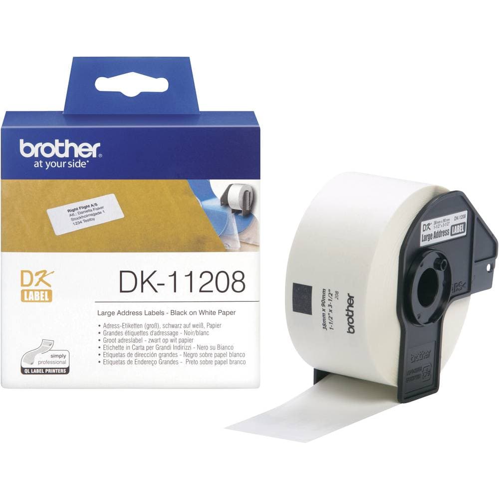 Brother Etikettrulle 90 x 38 mm Papper Vit 400 st Permanent DK11208 Adressetiketter