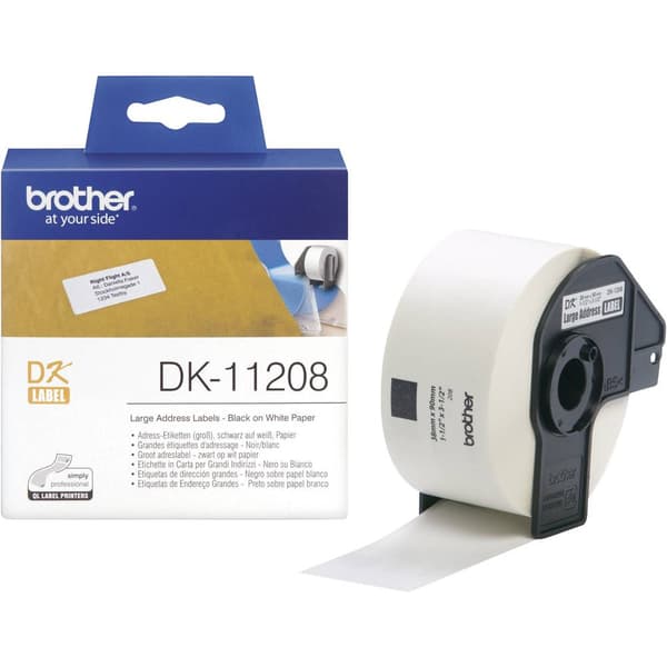 Brother DK-11208 Etikettrulle 39 x 90 mm Papper Vit 400 st Permanent DK11208 Adressetiketter
