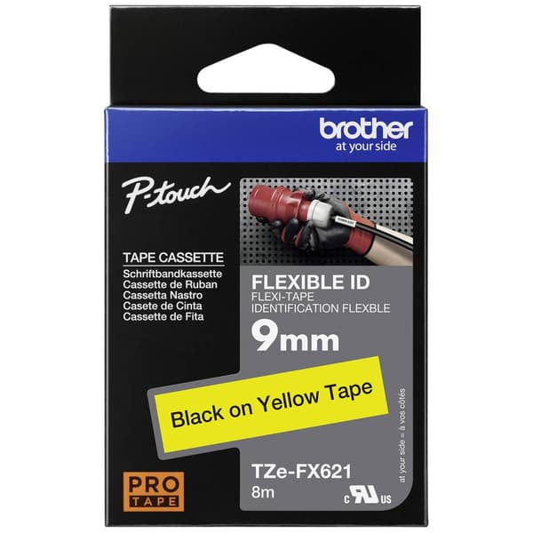Märkband flexibel Brother TZe-FX, TZ-FX TZe-FX621 Bandfärg: Gul Skriftfärg:Svart 9 mm 8 m