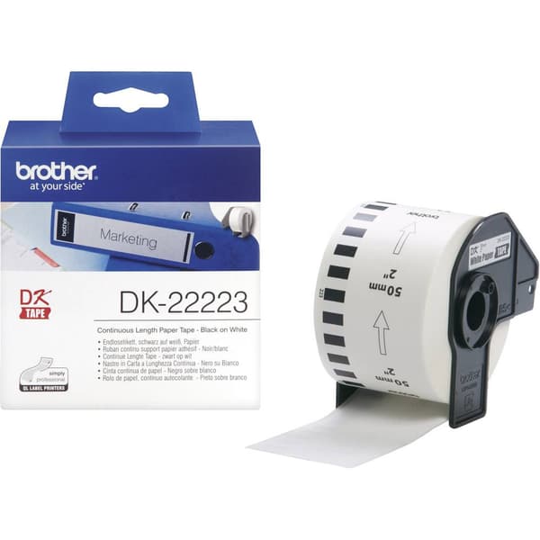 Brother DK-22223 Etikettrulle 50 mm x 30.48 m Papper Vit 1 st Permanent DK22223 Universaletiketter