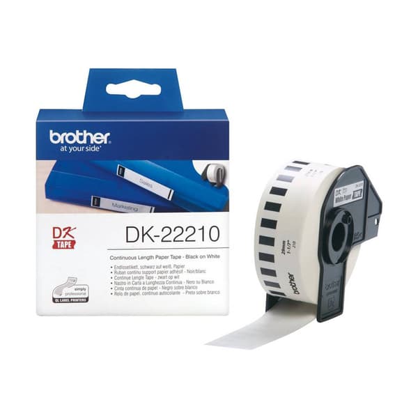 Brother DK-22210 Etikettrulle 29 mm x 30.48 m Papper Vit 1 st Permanent DK22210 Universaletiketter