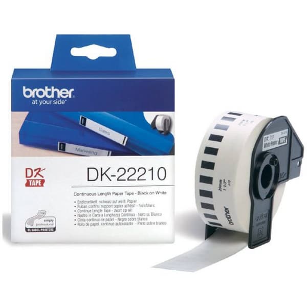 Brother DK-22210 Etikettrulle 29 mm x 30.48 m Papper Vit 1 st Permanent DK22210 Universaletiketter