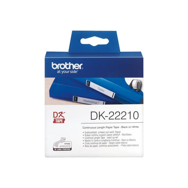 Brother DK-22210 Etikettrulle 29 mm x 30.48 m Papper Vit 1 st Permanent DK22210 Universaletiketter