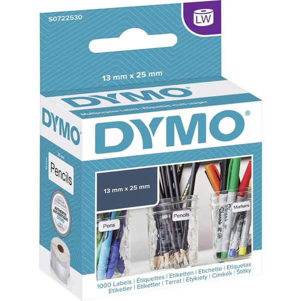 DYMO Etikettrulle 11353 S0722530 25 x 13 mm Papper Vit 1000 st Permanent Universaletiketter