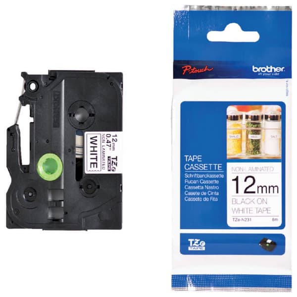 Märkband olaminerad Brother TZe, TZ TZe-N231 Bandfärg: Vit Skriftfärg:Svart 12 mm 8 m