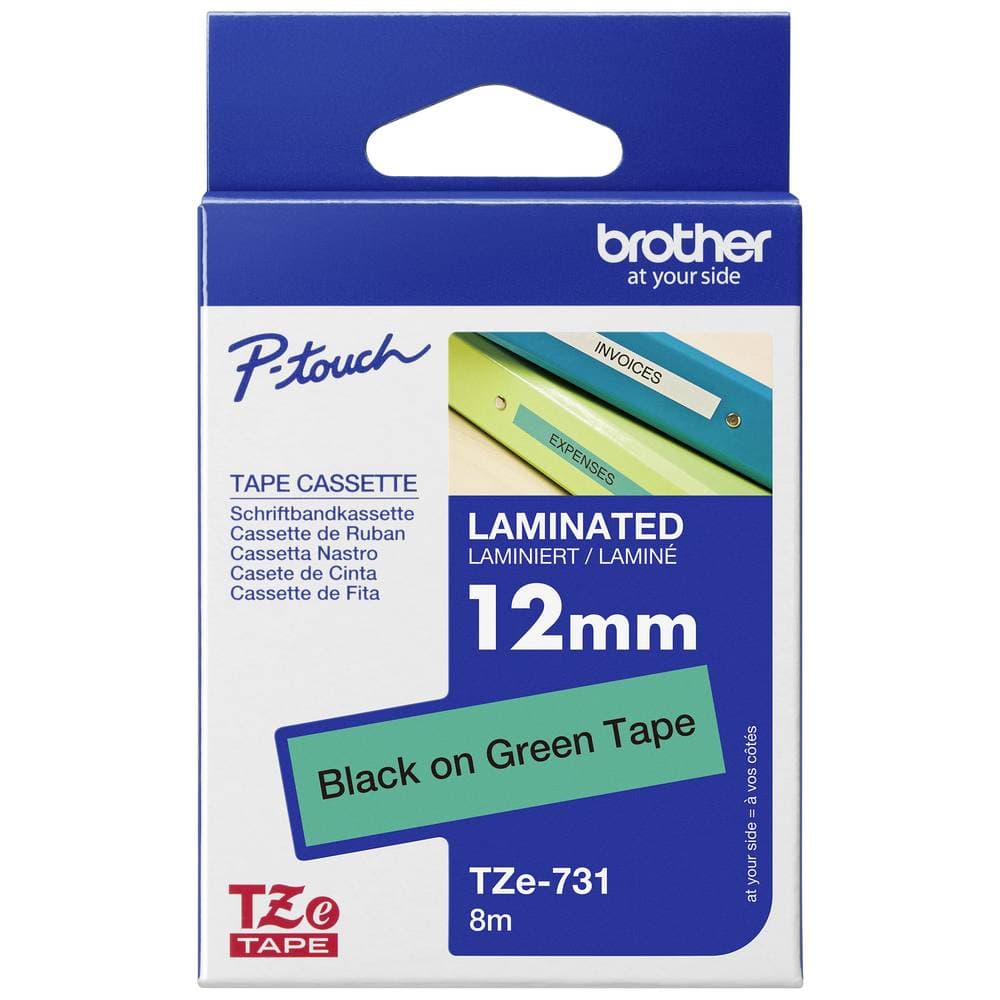 Märkband Brother TZe-731 Bandfärg: Grön Skriftfärg: Svart 12 mm 8 m
