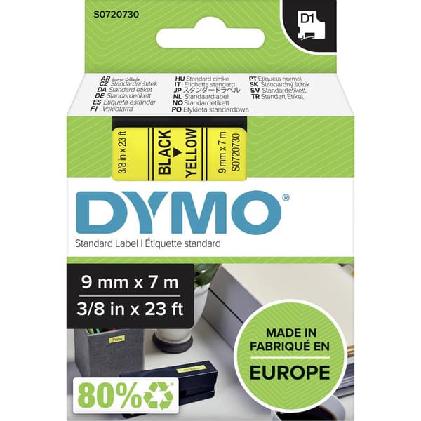 Märkband DYMO D1 40918 Bandfärg: Gul Skriftfärg:Svart 9 mm 7 m