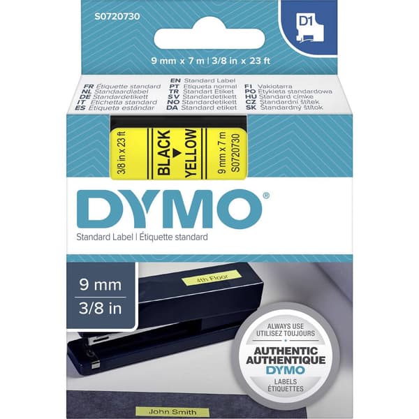 Märkband DYMO D1 40918 Bandfärg: Gul Skriftfärg:Svart 9 mm 7 m