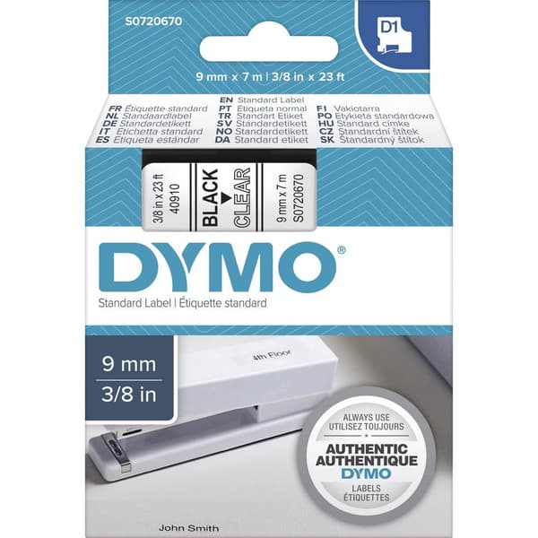 Märkband DYMO D1 40910 Bandfärg: Transparent Skriftfärg:Svart 9 mm 7 m