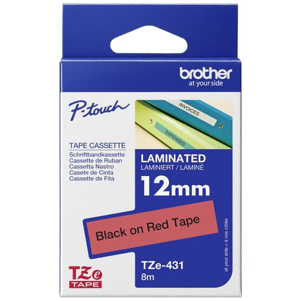 Märkband Brother TZe, TZ TZe-431 Bandfärg: Röd Skriftfärg:Svart 12 mm 8 m