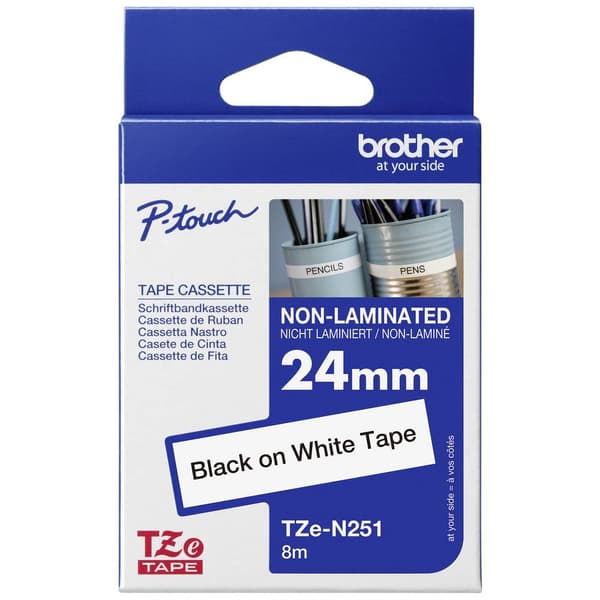 Märkband olaminerad Brother TZe, TZ TZe-N251 Bandfärg: Vit Skriftfärg:Svart 24 mm 8 m