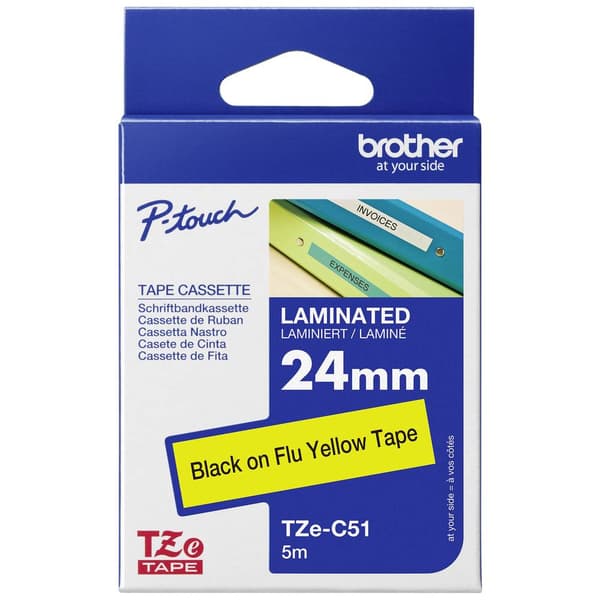 Märkband signalfärg Brother TZe, TZ TZe-C51 Bandfärg: Signal-gul Skriftfärg:Svart 24 mm 5 m