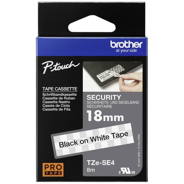 Märkband säkerhet/försegling Brother TZe, TZ TZe-SE4 Bandfärg: Vit Skriftfärg:Svart 18 mm 8 m