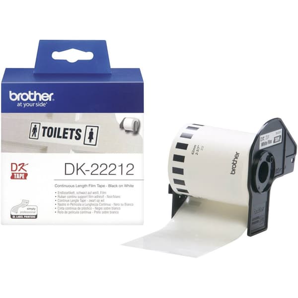 Brother DK-22212 Etikettrulle 62 mm x 15.24 m Folie Vit 1 st Permanent DK22212 Universaletiketter