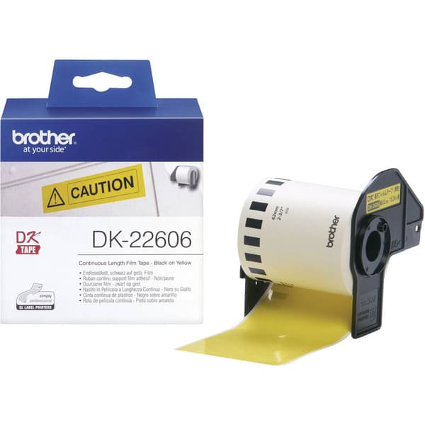 Brother DK-22606 Etikettrulle 62 mm x 15.24 m Folie Gul 1 st Permanent DK22606 Universaletiketter
