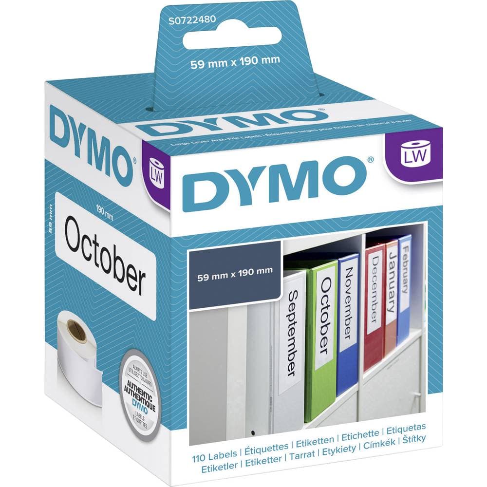DYMO Etikettrulle 59 x 190 mm Papper Vit 110 st Permanent S0722480 Mappetiketter