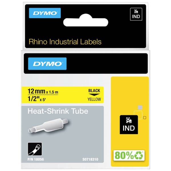 Märkband värme-krympslang DYMO IND RHINO 18056 Bandfärg: Gul Skriftfärg:Svart 12 mm 1.5 m