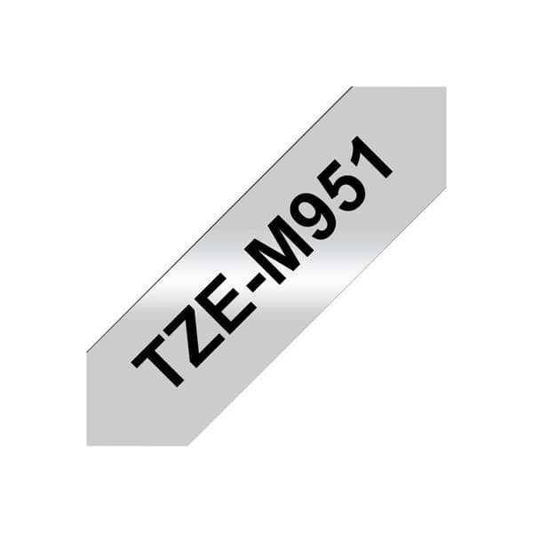 Märkband metallic Brother TZe, TZ TZe-M951 Bandfärg: Silver (matt) Skriftfärg:Svart 24 mm 8 m