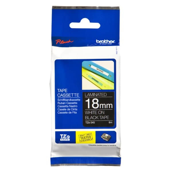 Märkband Brother TZe, TZ TZe-345 Bandfärg: Svart Skriftfärg:Vit 18 mm 8 m