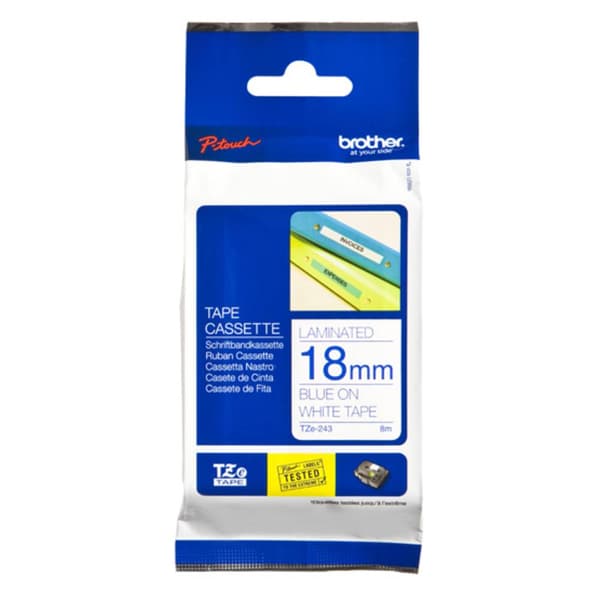 Märkband Brother TZe, TZ TZe-243 Bandfärg: Vit Skriftfärg:Blå 18 mm 8 m