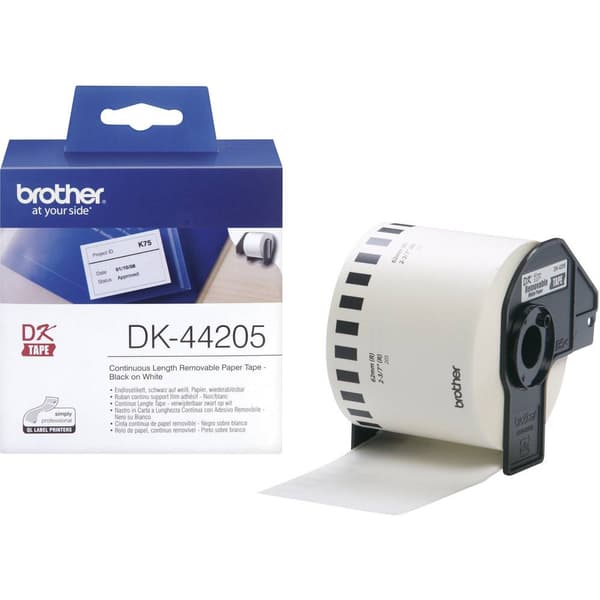 Brother DK-44205 Etikettrulle 62 mm x 30.48 m Papper Vit 1 st Repositionerbart DK44205 Universaletiketter