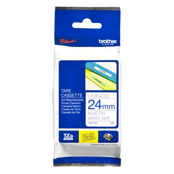 Märkband Brother TZe, TZ TZe-253 Bandfärg: Vit Skriftfärg:Blå 24 mm 8 m