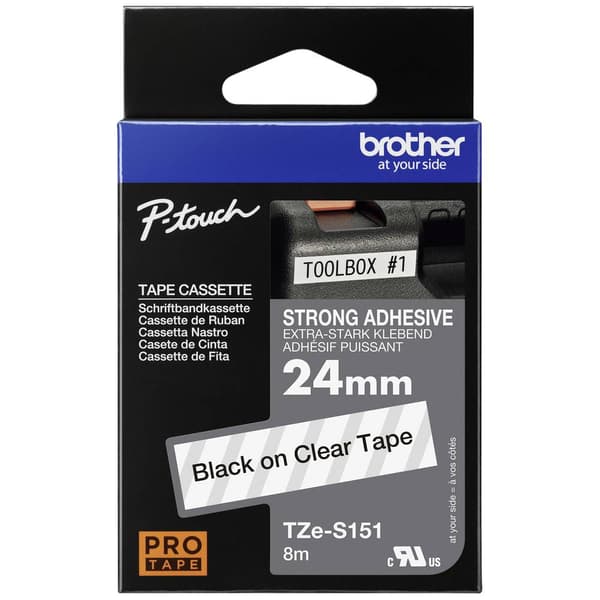 Märkband extras starkt lim Brother TZe, TZ TZe-S151 Bandfärg: Transparent Skriftfärg:Svart 24 mm 8 m