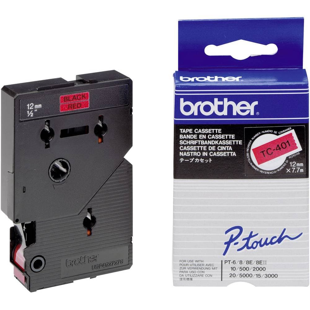 Märkband Brother TC-401 Bandfärg: Röd Skriftfärg: Svart 12 mm 7.7 m