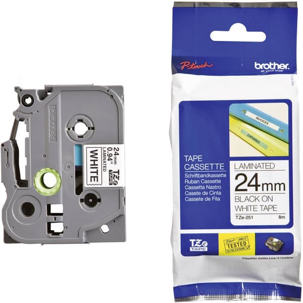 Märkband Brother TZe, TZ TZe-251 Bandfärg: Vit Skriftfärg:Svart 24 mm 8 m