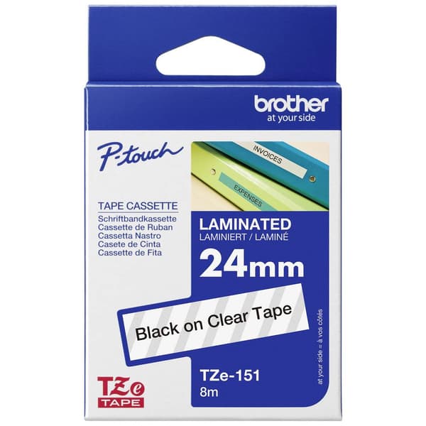 Märkband Brother TZe, TZ TZe-151 Bandfärg: Transparent Skriftfärg:Svart 24 mm 8 m