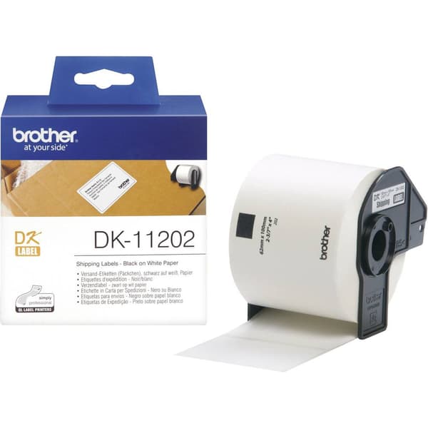 Brother DK-11202 Etikettrulle 62 x 100 mm Papper Vit 300 st Permanent DK11202 Fraktetiketter