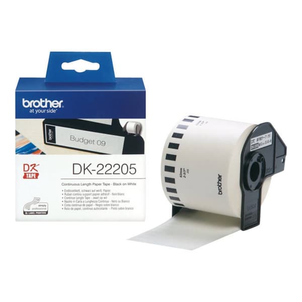 Brother DK-22205 Etikettrulle 62 mm x 30.48 m Papper Vit 1 st Permanent DK22205 Universaletiketter