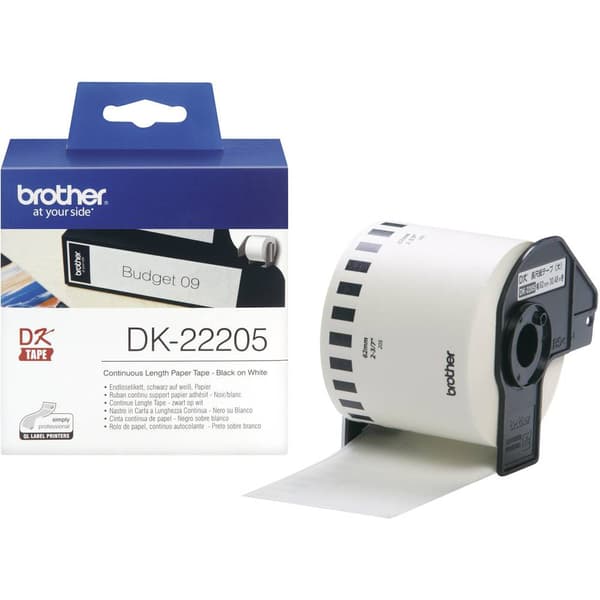 Brother DK-22205 Etikettrulle 62 mm x 30.48 m Papper Vit 1 st Permanent DK22205 Universaletiketter
