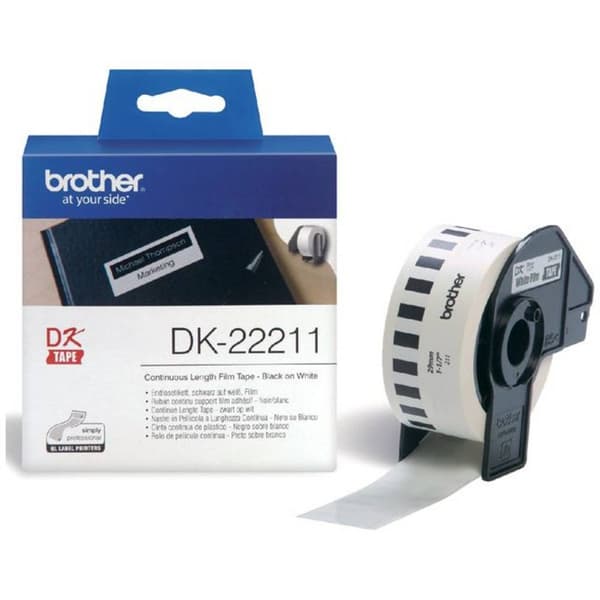 Brother DK-22211 Etikettrulle 29 mm x 15.24 m Folie Vit 1 st Permanent DK22211 Universaletiketter