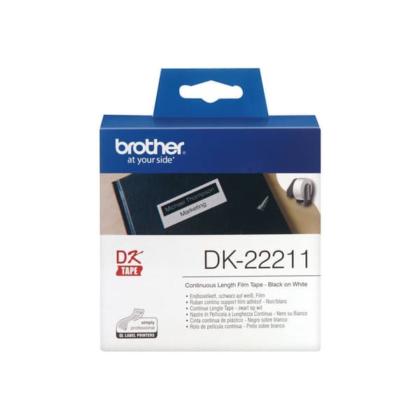 Brother DK-22211 Etikettrulle 29 mm x 15.24 m Folie Vit 1 st Permanent DK22211 Universaletiketter