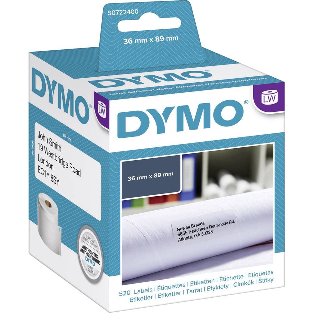 DYMO Etikettrulle 89 x 36 mm Papper Vit 520 st Permanent S0722400 Fraktetiketter