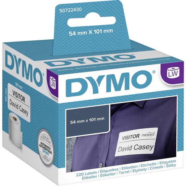 DYMO Etikettrulle 99014 S0722430 101 x 54 mm Papper Vit 220 st Permanent Fraktetiketter