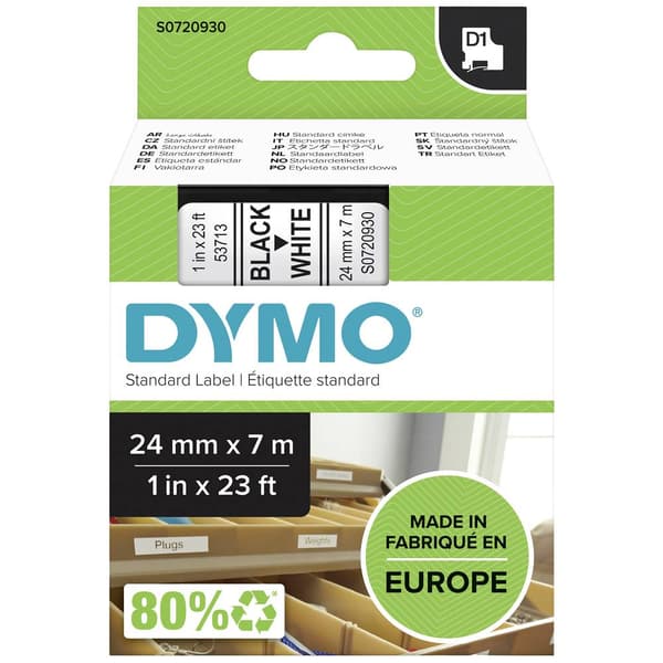 Märkband DYMO D1 53713 Bandfärg: Vit Skriftfärg:Svart 24 mm 7 m