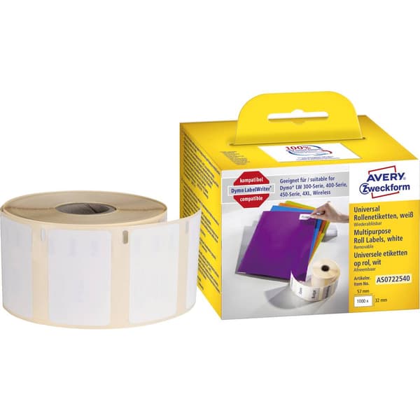 Avery-Zweckform Etikettrulle Kompatibel Ersätter DYMO 11354, S0722540 57 x 32 mm Papper Vit 1000 st Repositionerbart Un