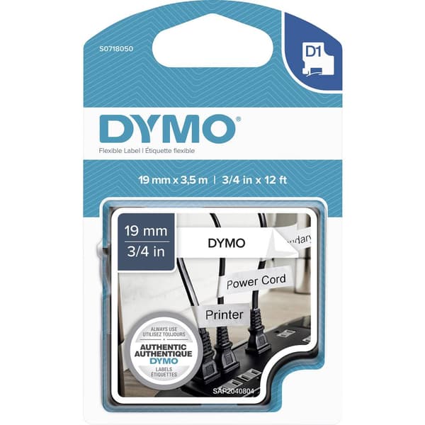 Märkband DYMO D1 S0718050 Polyamid Bandfärg: Vit Skriftfärg:Svart 19 mm 3.5 m
