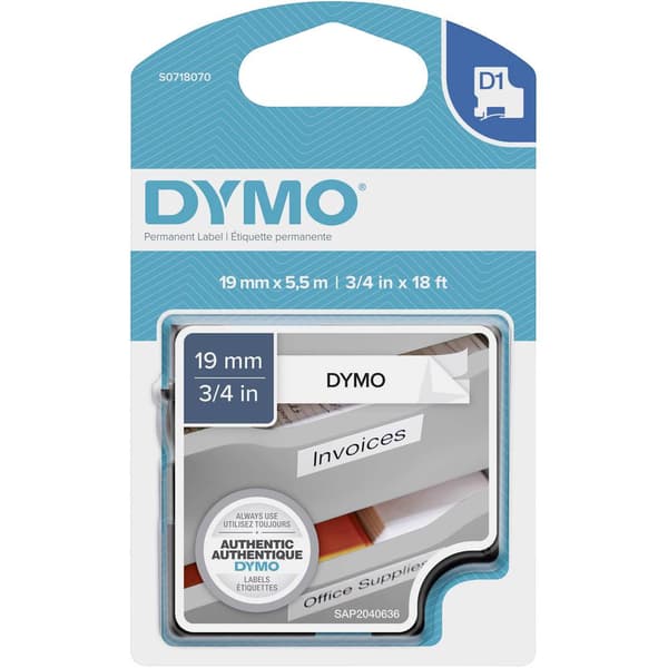 Märkband DYMO D1 S0718070 Polyester Bandfärg: Vit Skriftfärg:Svart 19 mm 5.5 m