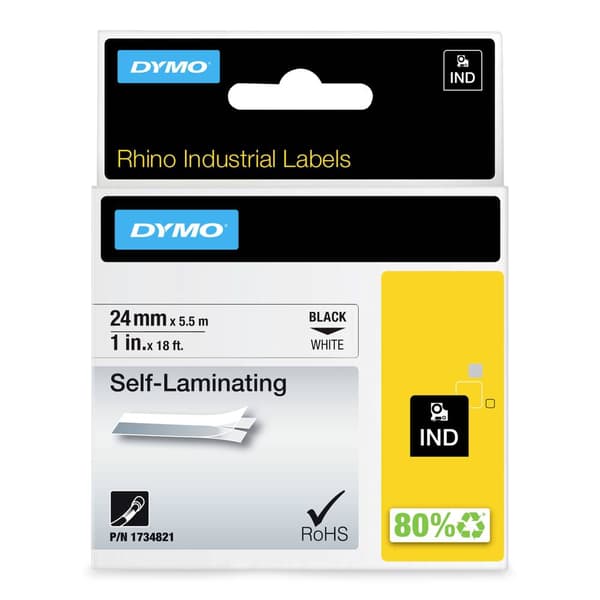 Märkband självlaminerande DYMO IND RHINO 1734821 Vinyl Bandfärg: Vit Skriftfärg:Svart 24 mm 5.5 m