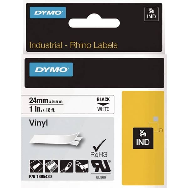 Märkband DYMO IND RHINO 1805430 Vinyl Bandfärg: Vit Skriftfärg:Svart 24 mm 5.5 m
