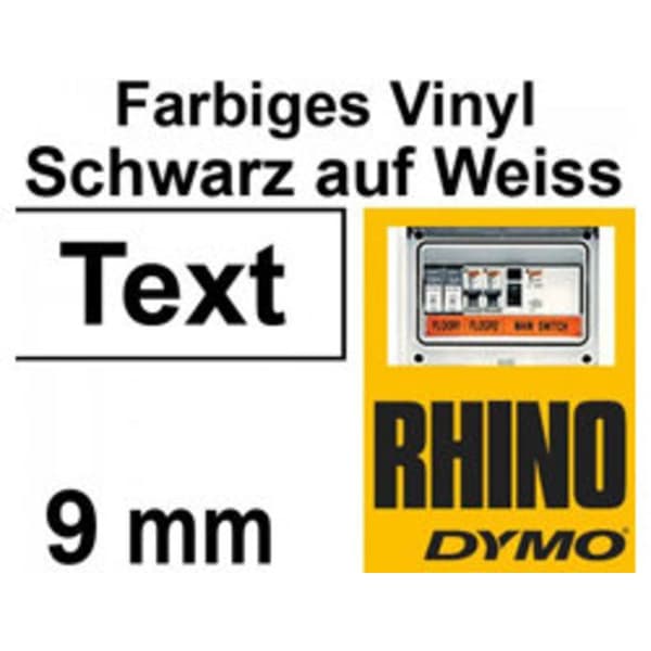 Märkband DYMO IND RHINO 18443 Vinyl Bandfärg: Vit Skriftfärg:Svart 9 mm 5.5 m