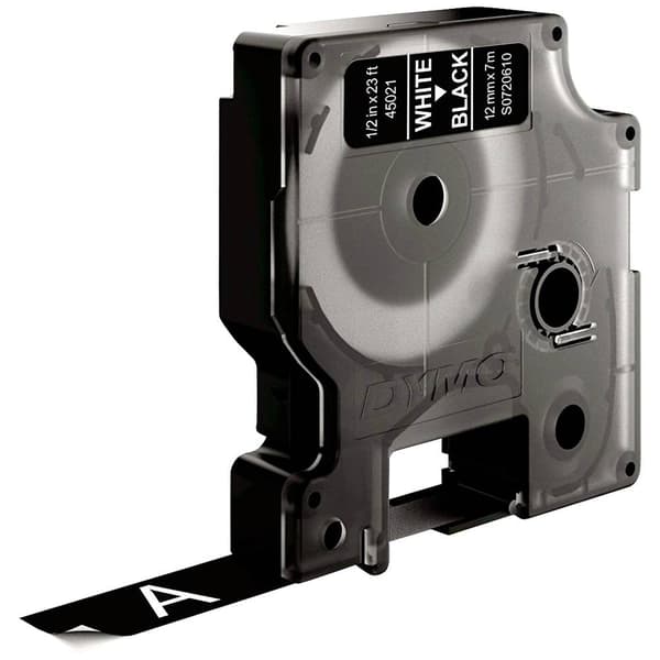 Märkband DYMO D1 45021 Bandfärg: Svart Skriftfärg:Vit 12 mm 7 m