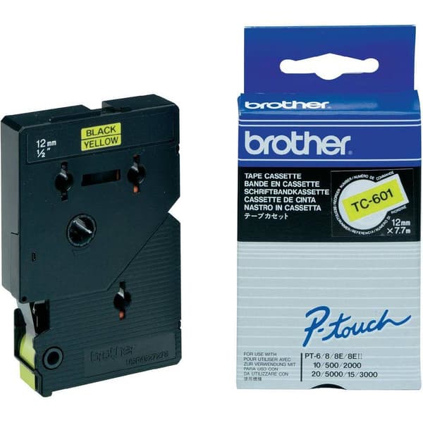Märkband Brother TC TC-601 Bandfärg: Gul Skriftfärg:Svart 12 mm 7.7 m