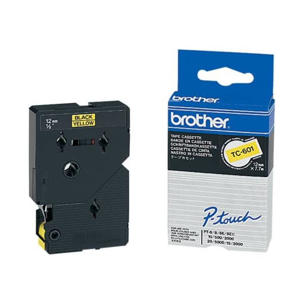 Märkband Brother TC TC-601 Bandfärg: Gul Skriftfärg:Svart 12 mm 7.7 m