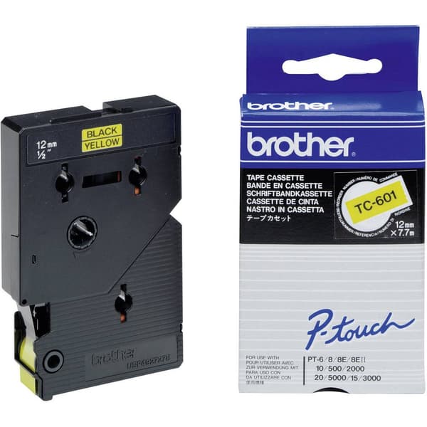 Märkband Brother TC TC-601 Bandfärg: Gul Skriftfärg:Svart 12 mm 7.7 m