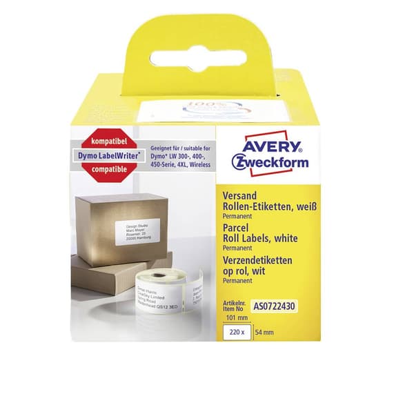 Avery-Zweckform Etikettrulle Kompatibel Ersätter DYMO, Seiko 99014, S0722430 101 x 54 mm Papper Vit 220 st Permanent Fr