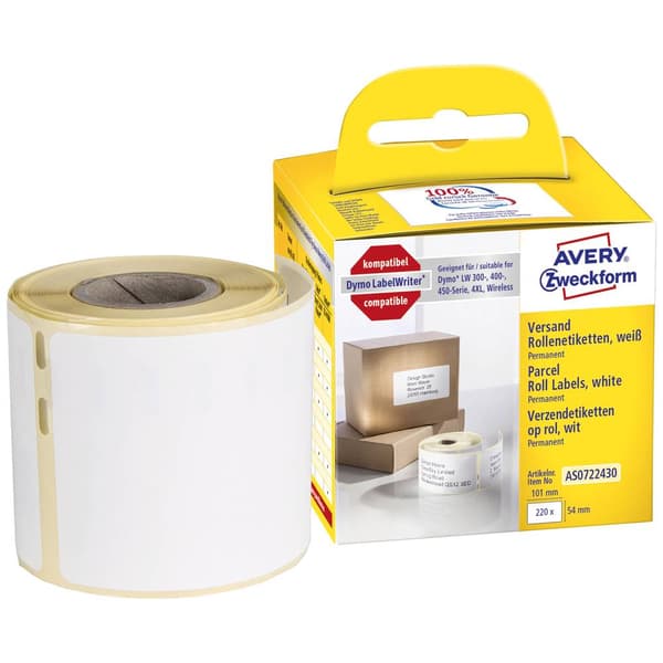 Avery-Zweckform Etikettrulle Kompatibel Ersätter DYMO, Seiko 99014, S0722430 101 x 54 mm Papper Vit 220 st Permanent Fr
